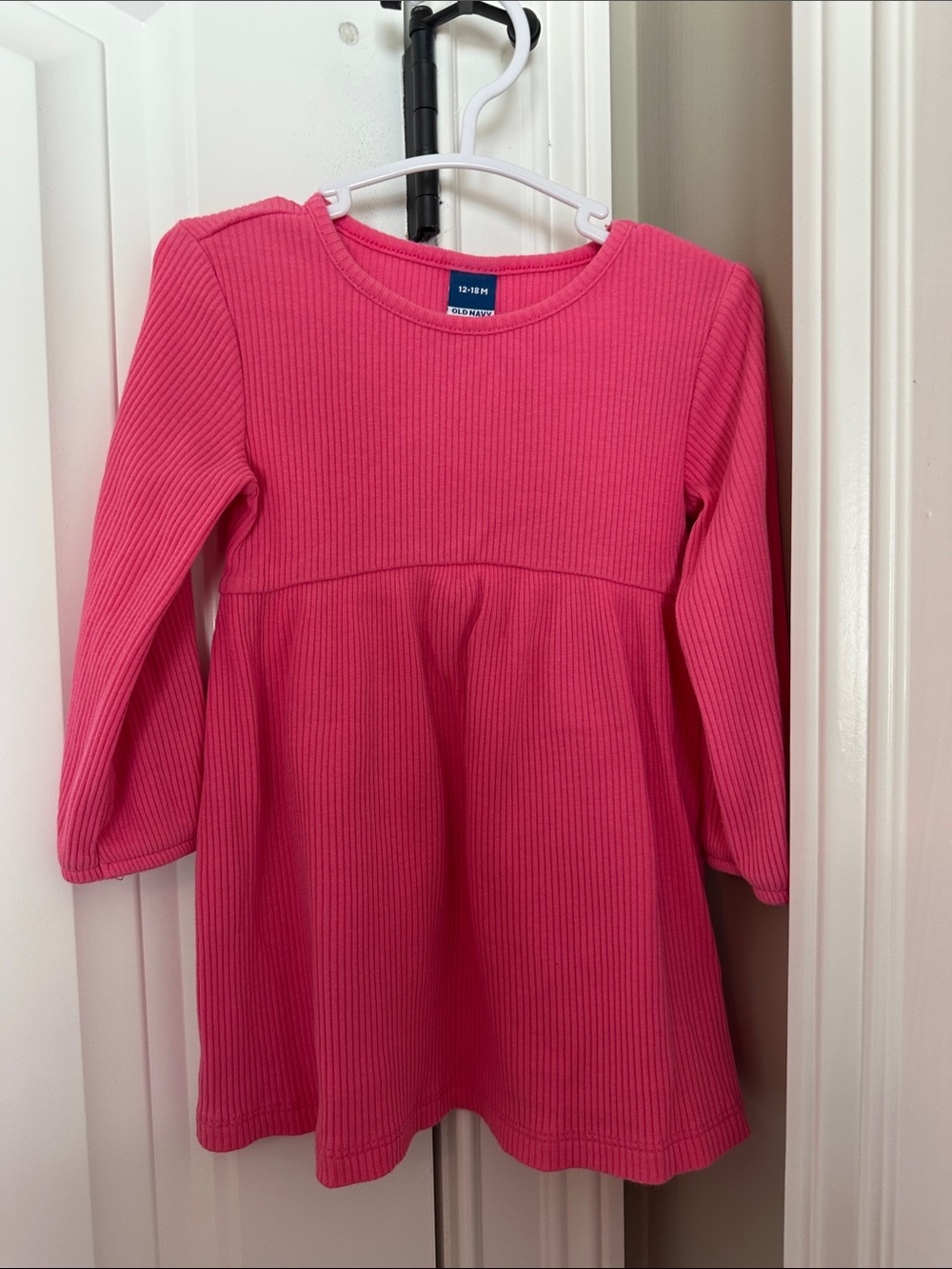 Old Navy Hot Pink Ribbed Long-Sleeve Swing Dress Top